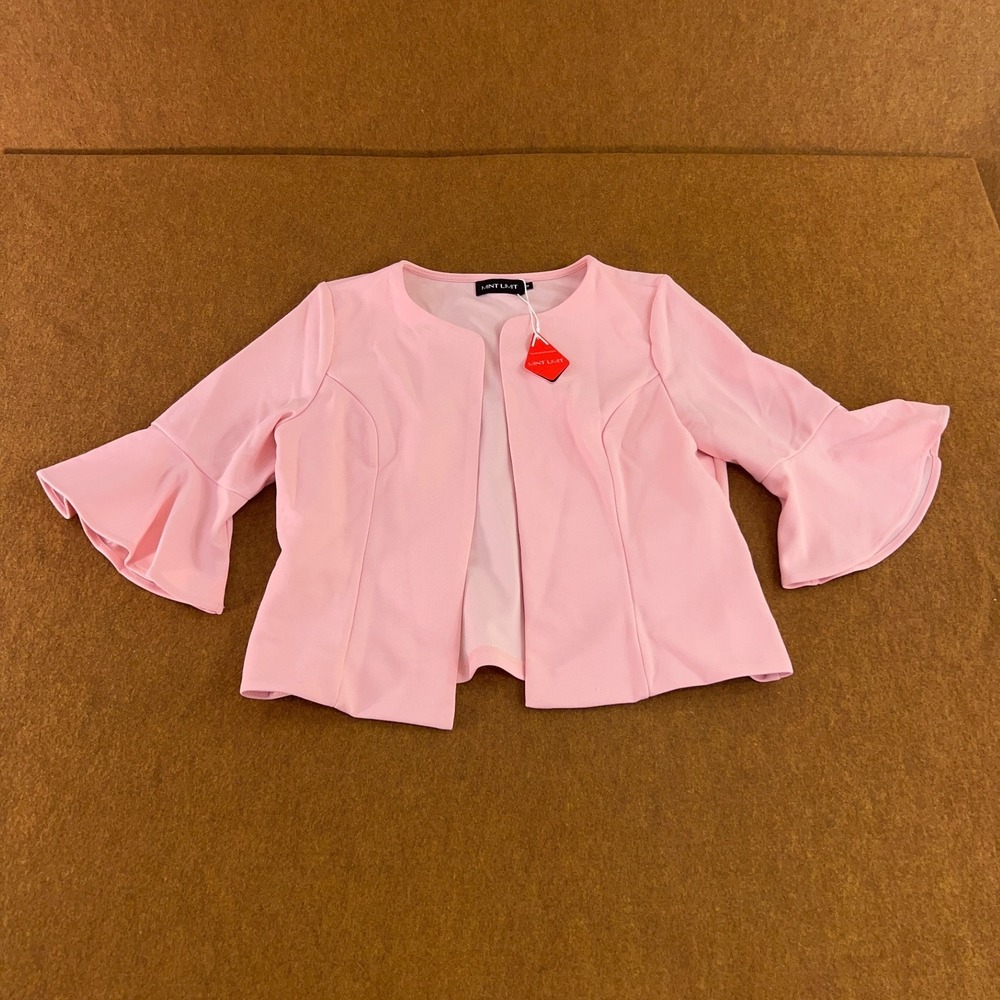 Mint Limit Womens Size Medium Pink 3/4 Bell Sleeve Open Front Short Blazer NWT